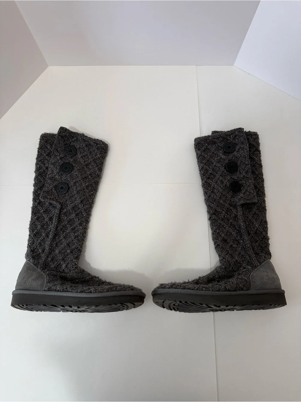 UGG Charcoal Knit Button Knee-High Boots
